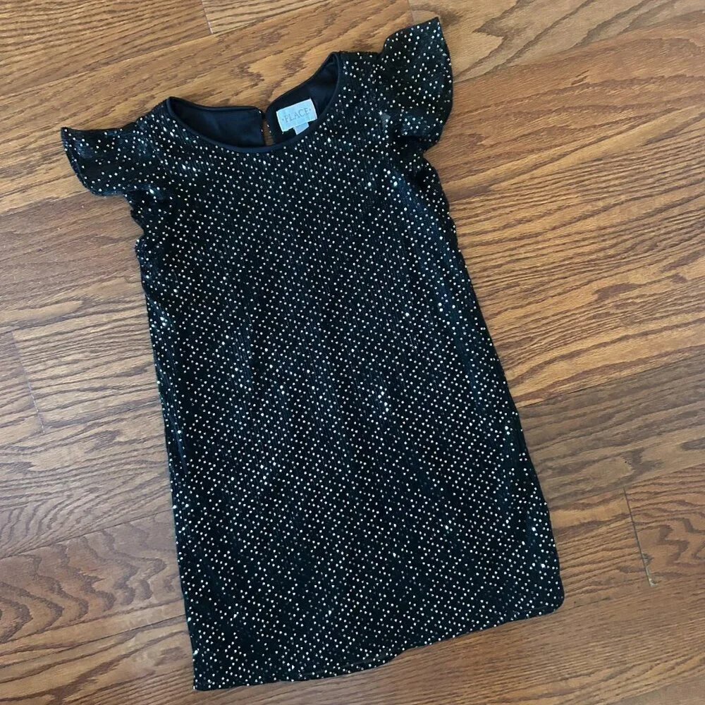 NWT The Children's Place Sparkly Sequin Shift Dress Flutter Sleeves Size Medium